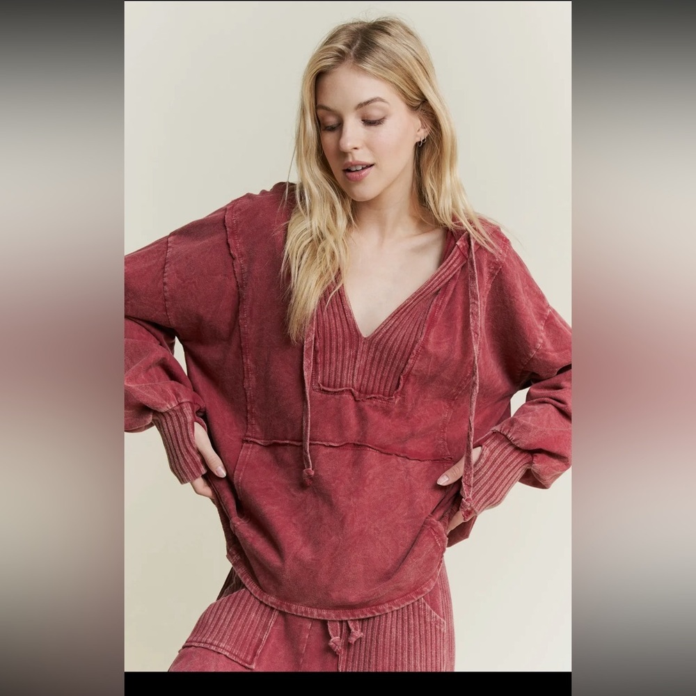 J Her V-neck Burgundy Lounge Set